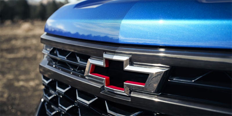 Front grille of 2026 Chevrolet Silverado 1500 in St. Clairsville, OH showing the iconic Chevy emblem
